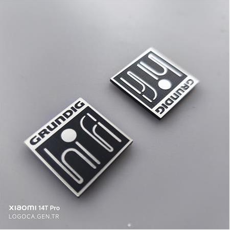 Grundig hifi logo etiket grundig yazısı üstte