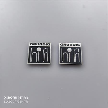 Grundig hifi logo etiket grundig yazısı üstte