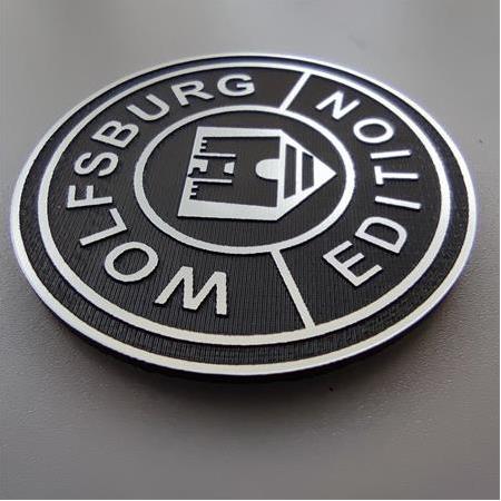 volkswagen wolfsburg edition yuvarlak plastik etiket